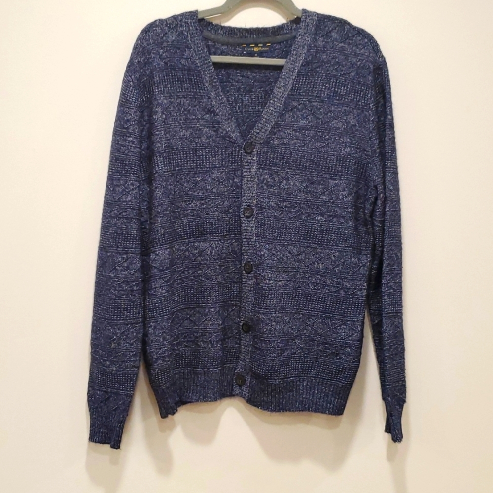 Oversized Blue and White Button up Sweater M